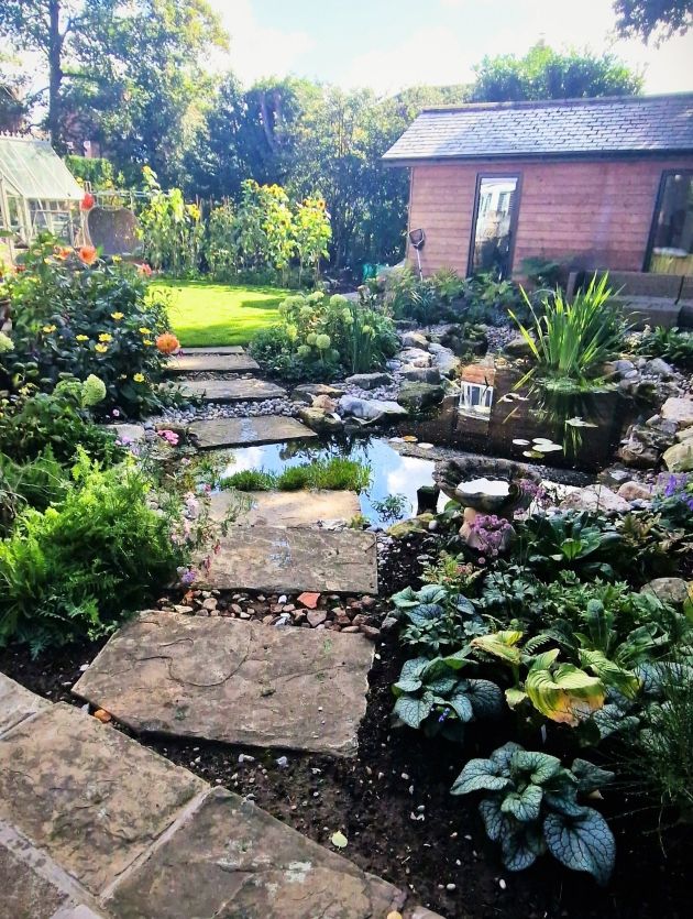 pond with stepping stones